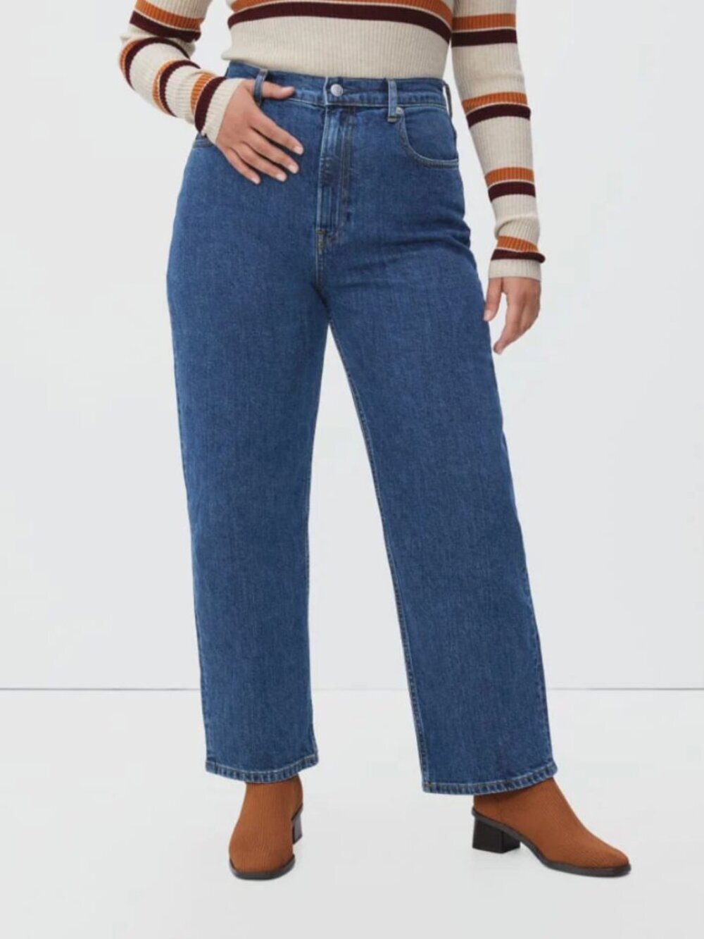 Everlane The Way High Rise Straight Leg Stretch Ankle Jeans Medium Blue, 27